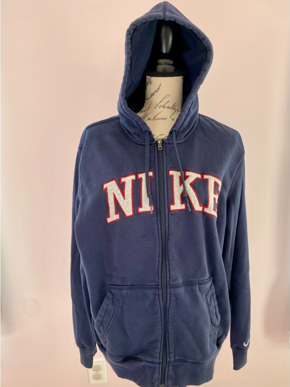 Nike Navy Full-Zip Hoodie with Red-Trim NIKE Letters